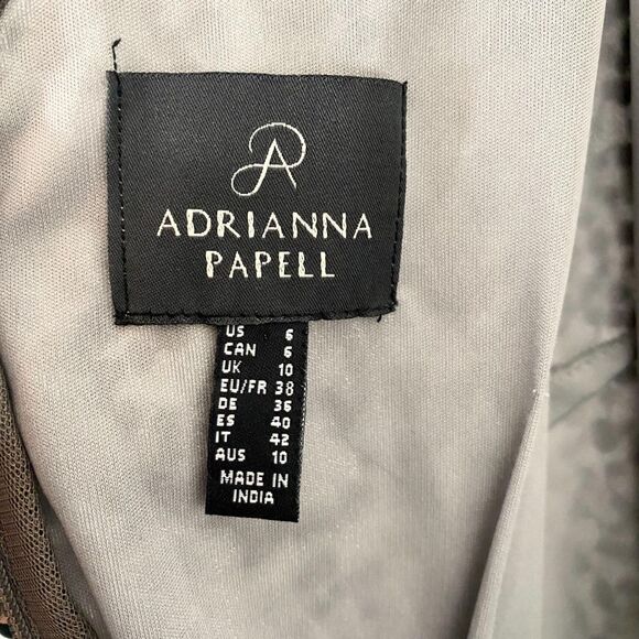 Adrianna Papell V-Neck Sequin Crunchy A-Line Gown in Lead - Picture 8 of 8